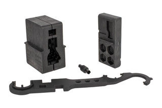 The Aim Sports AR Armorers kit comes with an upper and lower vice block, armorers wrench, and A2 sight tool